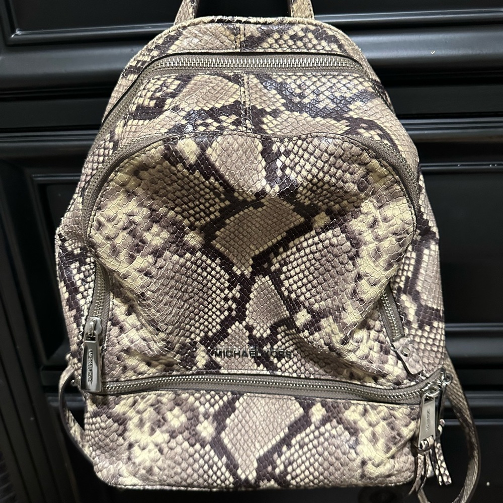 Michael Kors Beige and Brown Snake Print Backpack